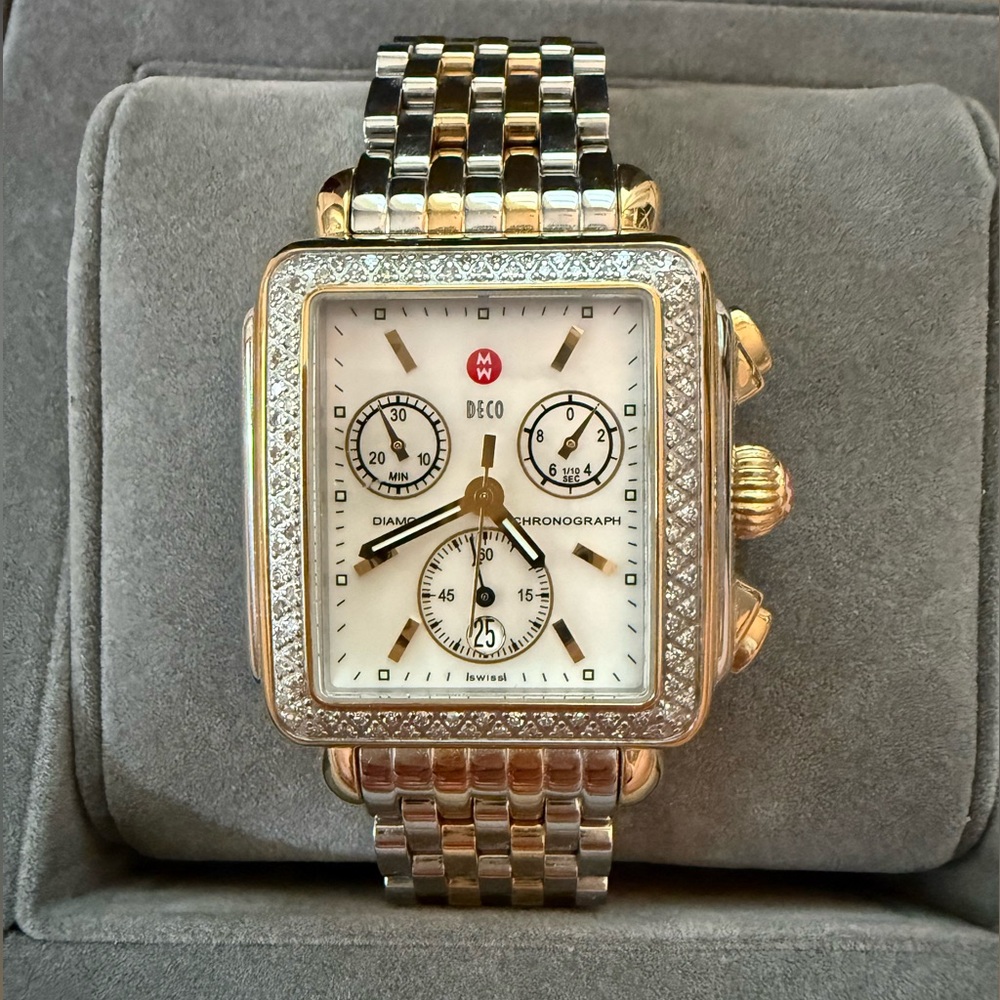 Michele Watch Deco Diamond Chronograph Two Tone